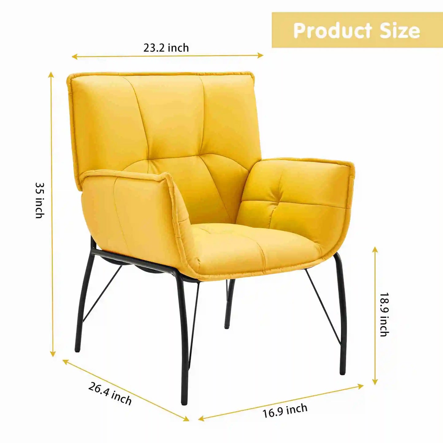 Chair Body Hugging Chair Metal Legs Faux Sponge Filling Modern Chair For Reading Room Relaxing Room Yellow Lounge Accent Chair