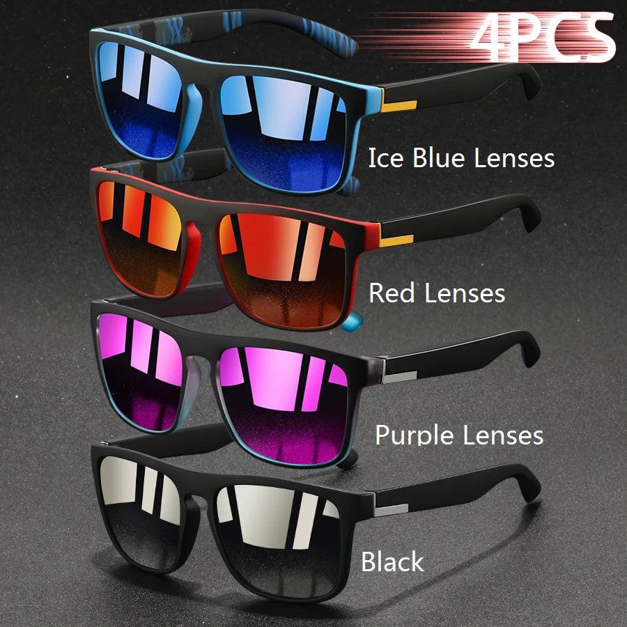 4PCS Fashion Vintage Square Sunglasses Men Women Fishing Driving Man Luxury Brand Designer Sun Glasses Anti-Glare Retro Eyewear