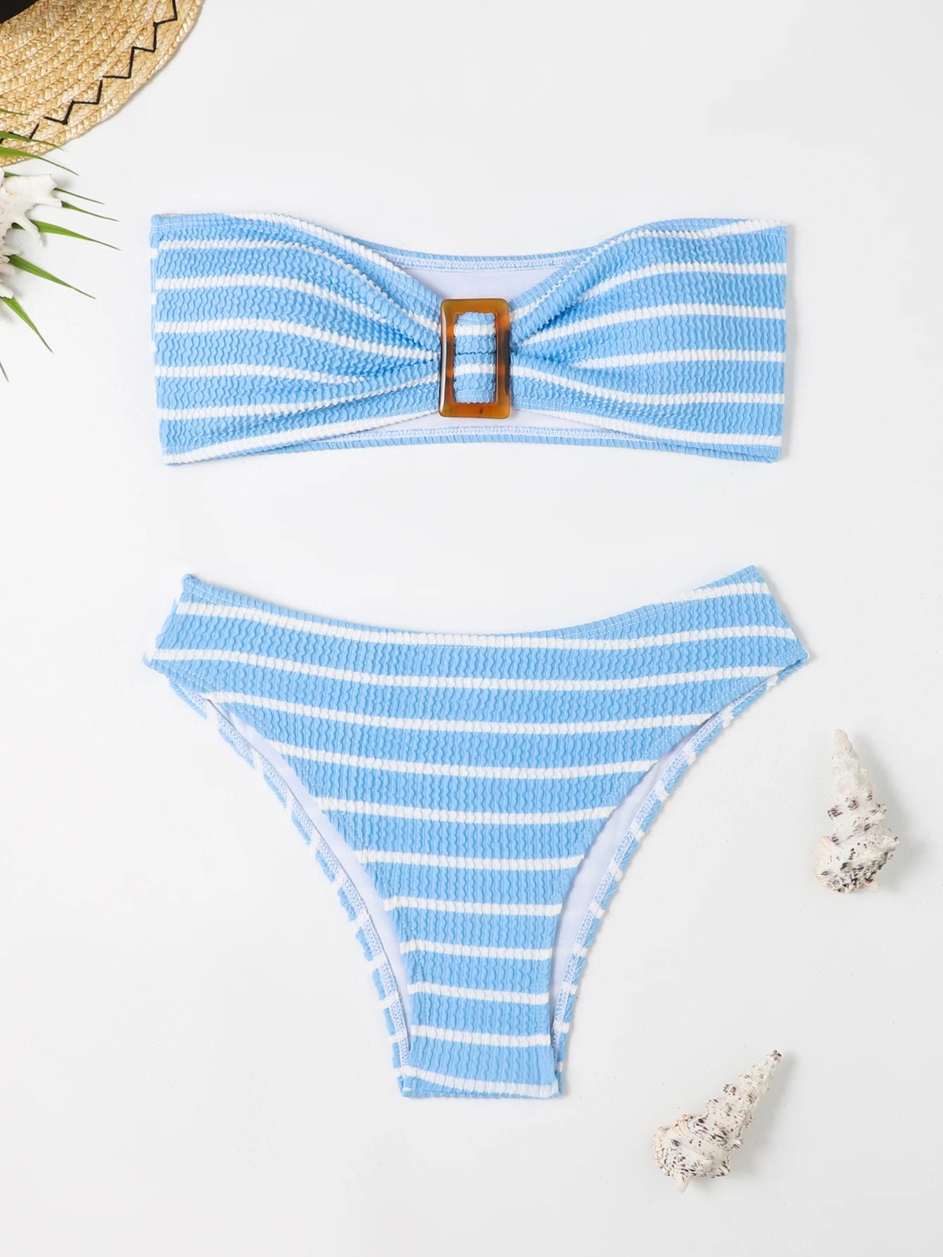 Striped Textured Bandeau Bikinis 2025 Women Sexy Swimsuit Push Up Swimwear Female Bathing Suit Swimming Summer Beachwear