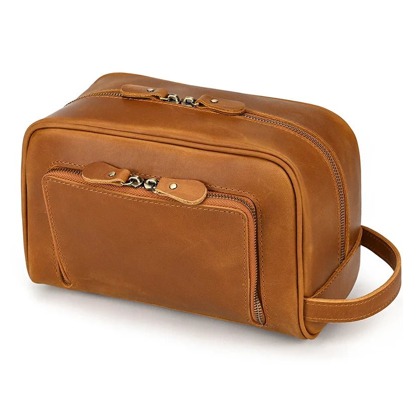 Toiletry Bag Travel Hand Bag Genuine Leather Storage Bag for Make Up Leather Clutch Bags Men Women Large Hand Purse Cosmetic Bag