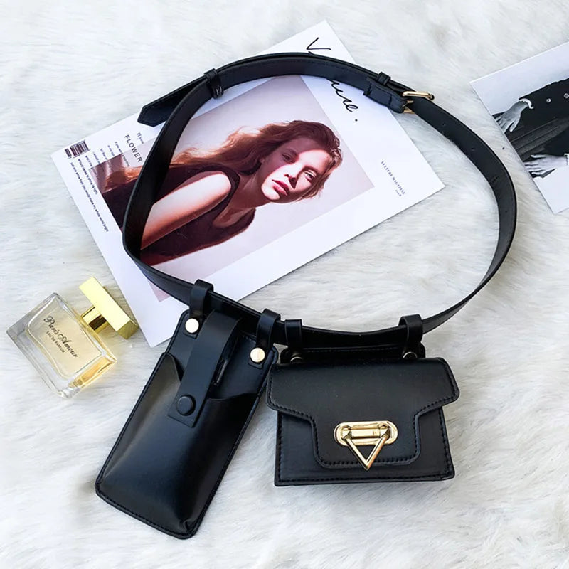 2 in 1 Women Belt Bag 2025 Designer Waist Bag PU Leather Fanny Pack Phone Purse street Trend Female Shoulder Crossbody Chest Bag