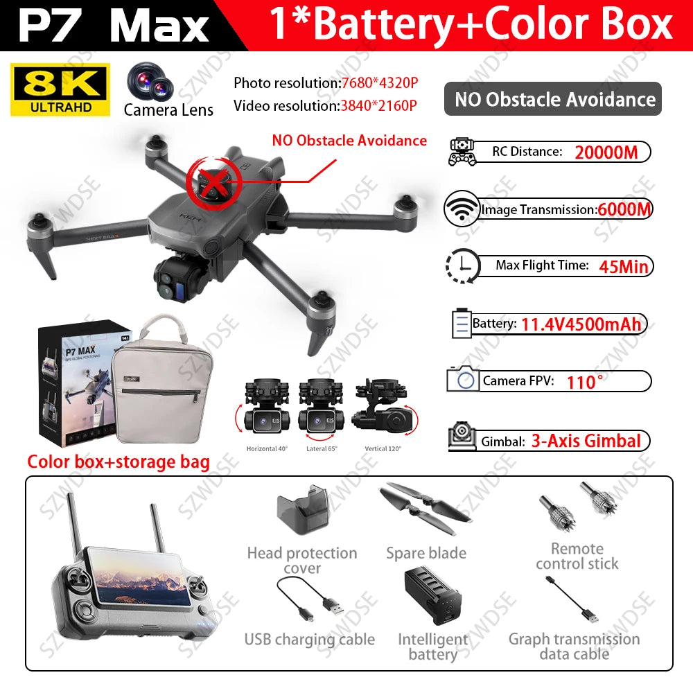 High-end GPS Drone P7 MAX Professional 8K With Screen Remote Control 20km Digital Image Transmission Brushless RC Quadcopter Toy