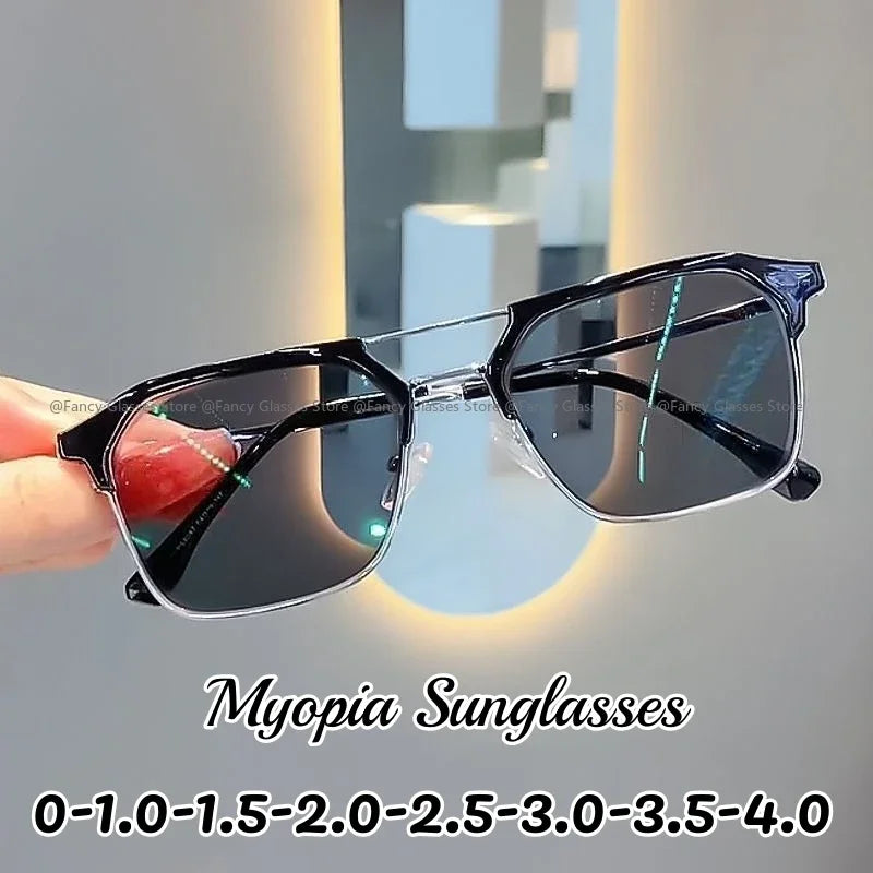 Men Vintage Square Sunglasses Women Popular Anti-UV Finished Myopia Glasses Retro Travel Vacation Sunshades Goggles for Man
