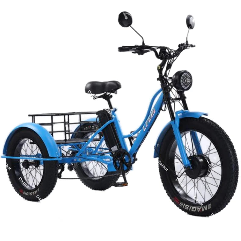 New 3 Wheel Electric Tricycle Cargo Bike With Passengers Elderly Adults 2 Seat 750W Powerful Off Road Electric Bicycle Mountain