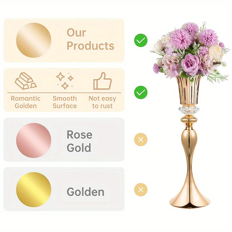 Set of 2/10 Crystal Flower Stands, 22 英寸 Tall Vases, Metal Centerpiece Vases for Table Decoration, Christmas, Party Decoration
