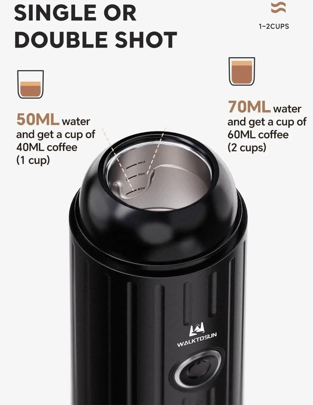 Portable Espresso Coffee Maker Electric Expresso Maker Self Heating Battery Powered, 19 Bar Pressure, Coffee Machine with Ground