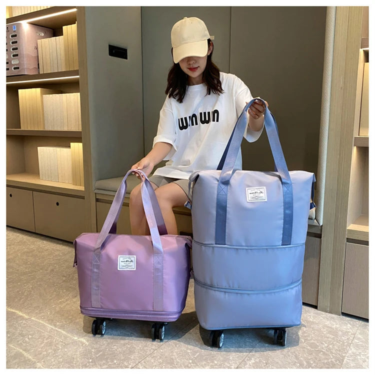 Travel Trolley Luggage Storage Bag With Wheels Waterproof Pulley Portable Collapsible Expandable Fashion Large Capacity Shopping