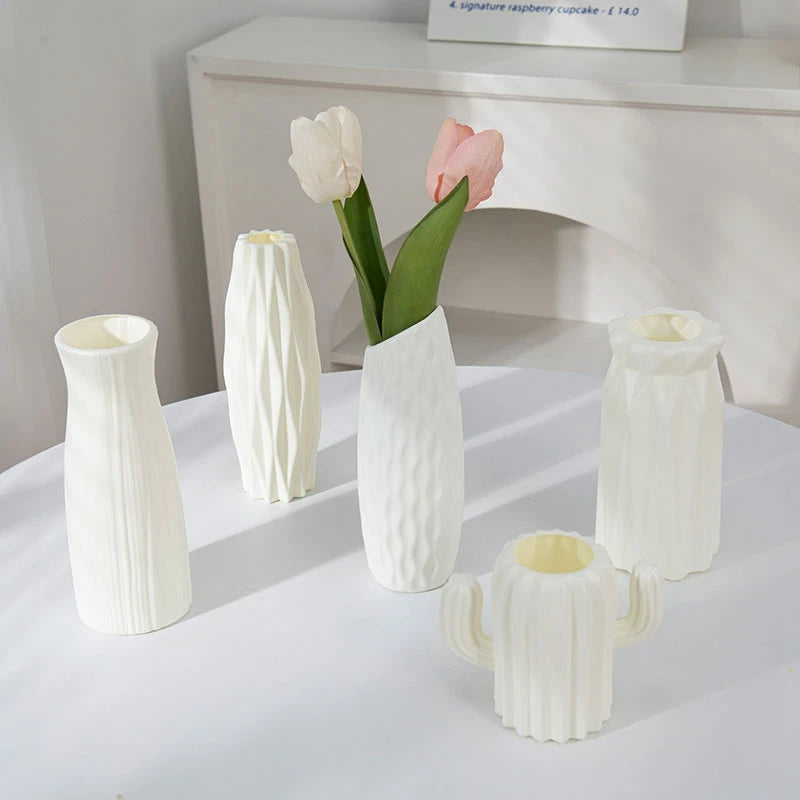 Modern Flower Vase Plastic Plants Pot White Imitation Ceramic Flower Vases Flower Arrangement Home Living Room Wedding Decor
