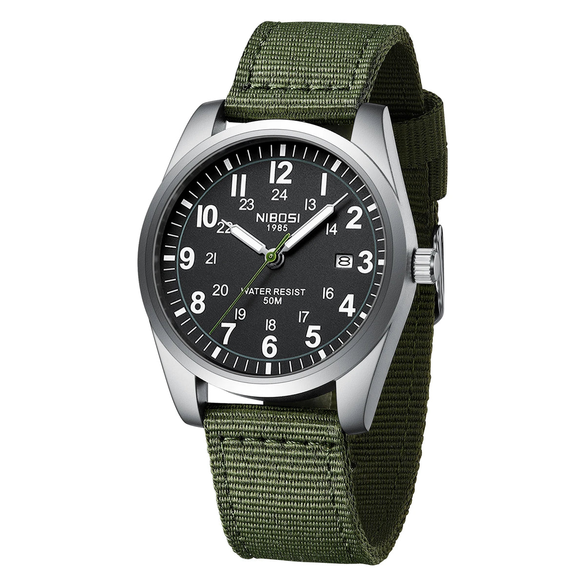 NIBOSI Mens Watches Analog Military Watch with Calendar Luminous Dial Green Nylon Strap Waterproof Men's Wrist Watches Vintage