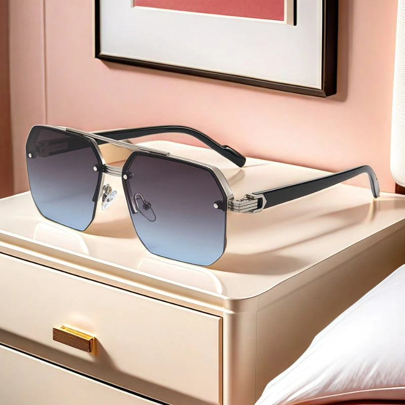 New men's driving sunglasses look slim and UV resistant, with a high-end feel and half frame design