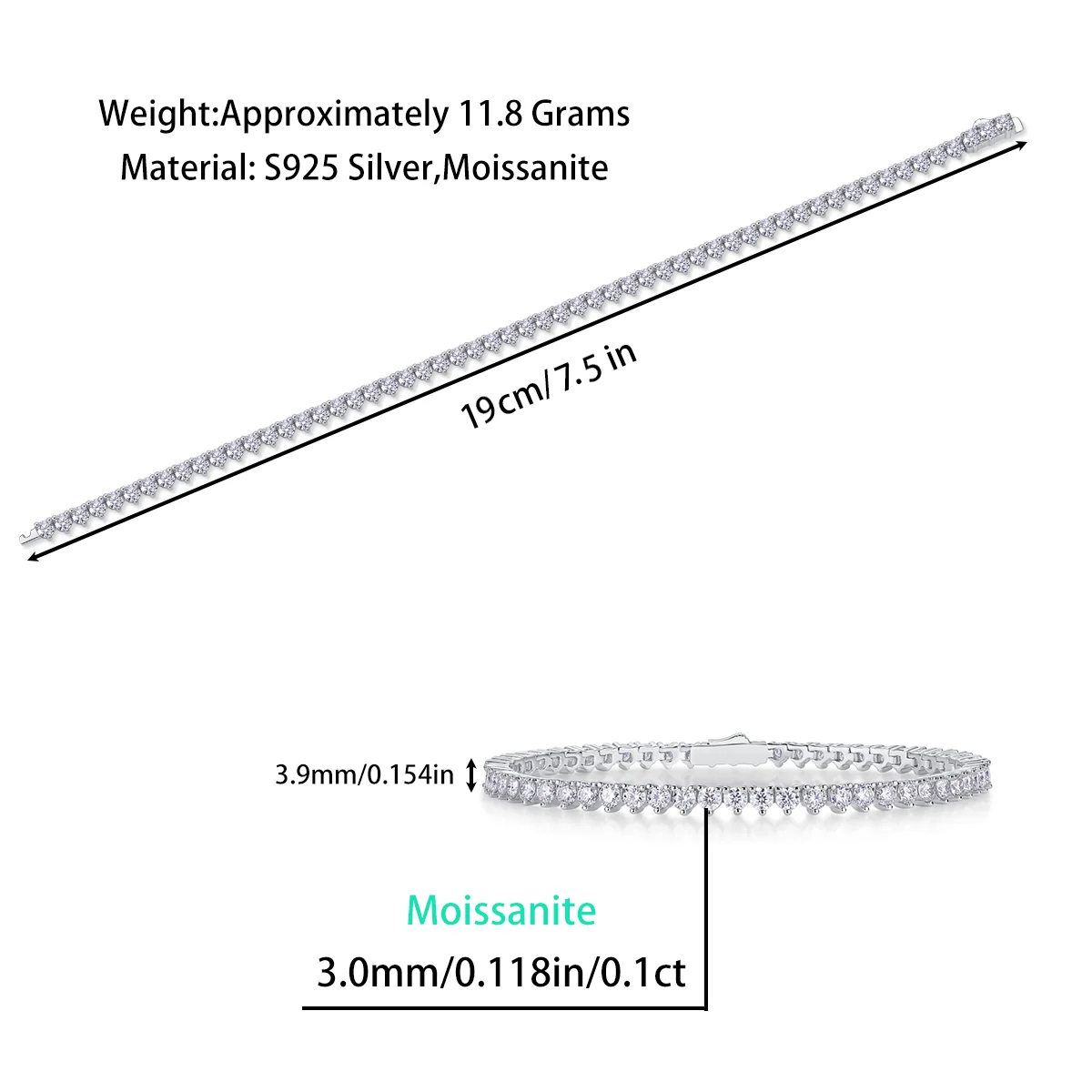 JIUZUAN Moissanite Tennis Bracelet 925 Sterling Silver 18K Gold Plated Tapered Round Design Gift for Women with GRA Certificate