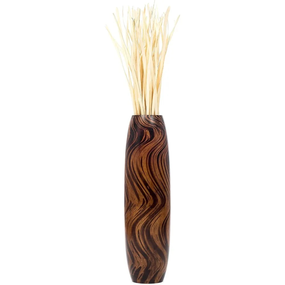Large Brown Wooden Floor Vase - 34 Tall Decorative Holder for Artificial Plants and Pampas Grass