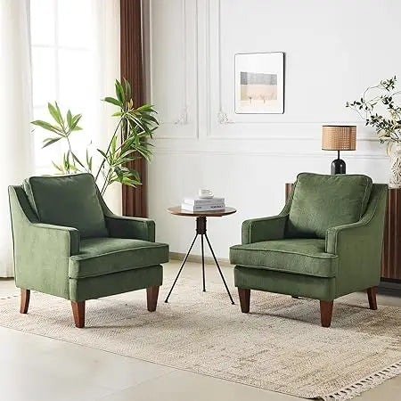 Mid-Century Accent Chairs Set of 2, Beige Upholstered Armchair Comfy Sofa Chairs Reading Chair High Back Living Room Bedroom Fu