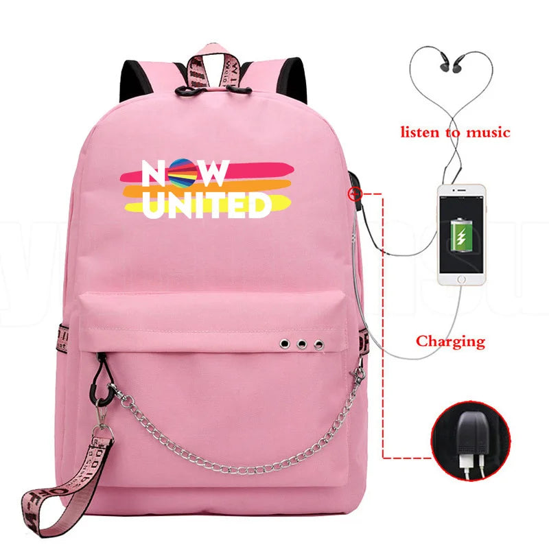 Popular Youthful School Bag Unisex Now United Travel Bags Usb Rechargeable Oxford Waterproof Notebook Shoulder Backpacks