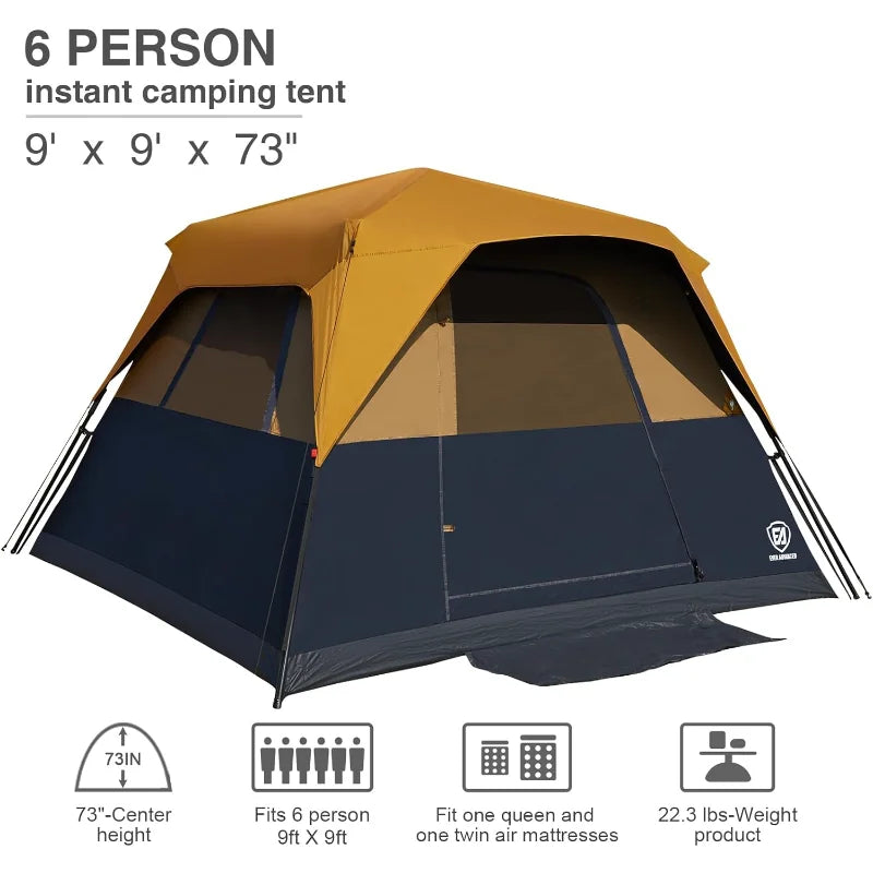 EVER ADVANCED 6 Person Blackout Camping Tent Instant Cabin Tents for Family with Rainfly, 60s Easy Setup, Water-Resistant
