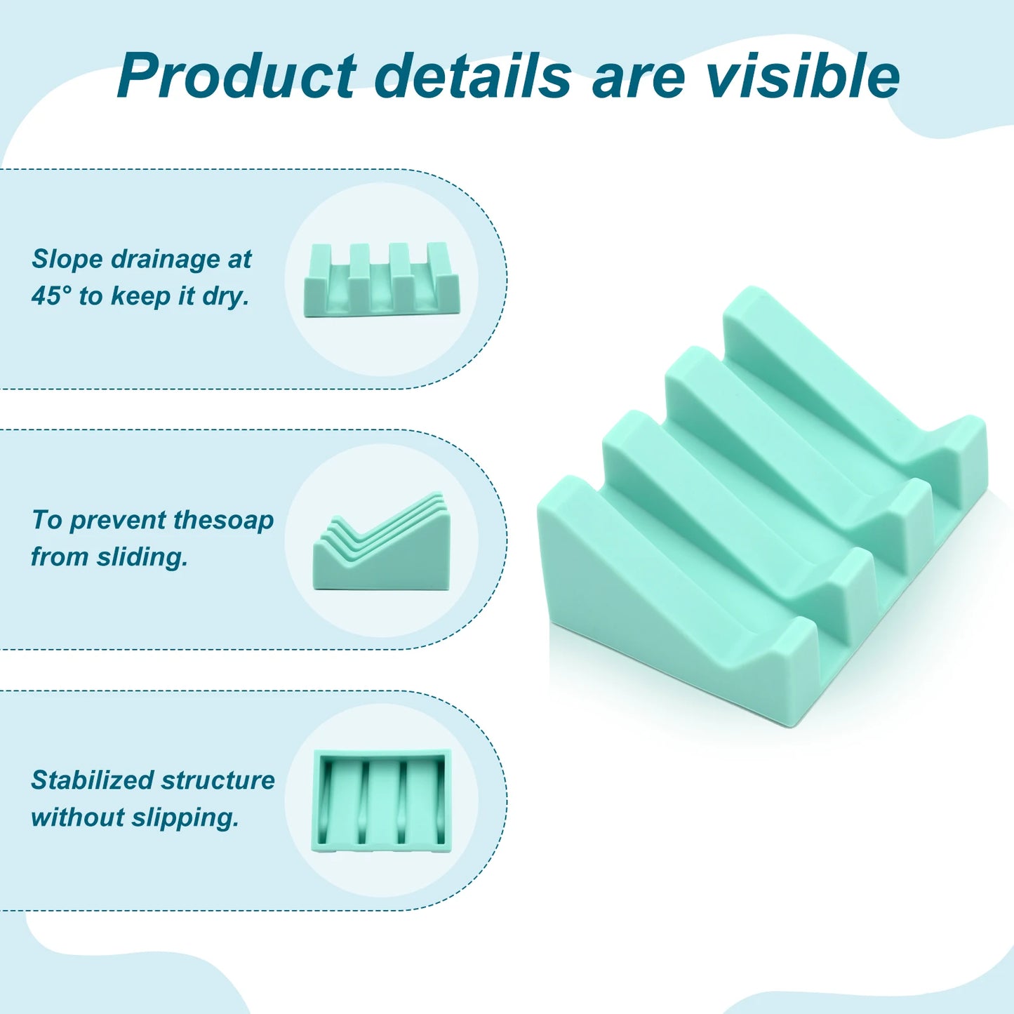1pc silicone drainage soapdish, automatic drainage soap rack, bathroom soap rack, bathroom accessories.