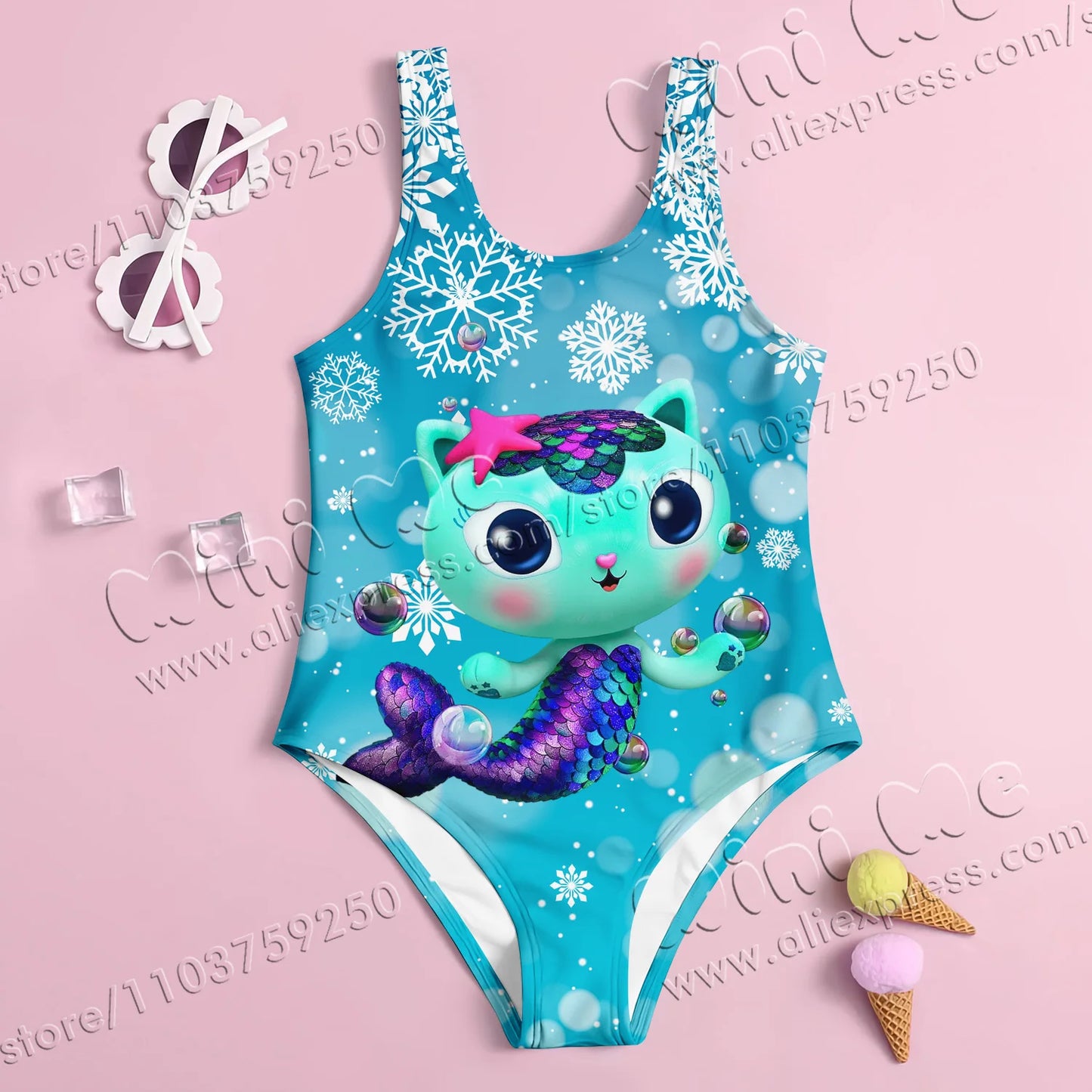 Baby Swimwear Girls Summer One-piece 3D Printed Swimwear Fashion Cartoon Gabby Dollhouse Collection Printed Women's Swimwear