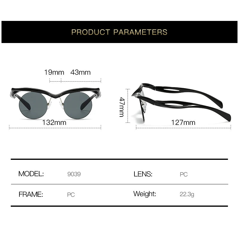 Sunglasses For Men Women Designer Fashion Special-shaped Eyewear Trendy Female Round Rimless Outdoor Accessory Glasses