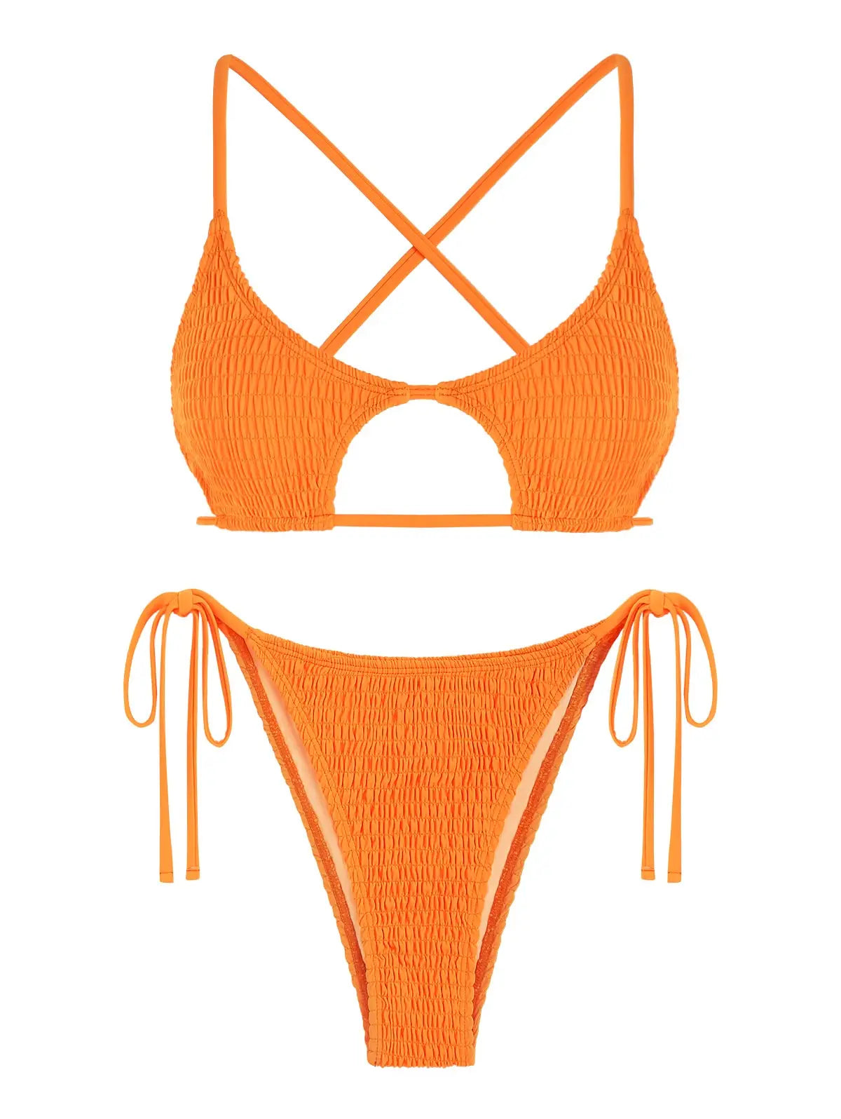 ZAFUL Criss Cross Star-shaped Keyhole Smocked String Bikini Swimwear