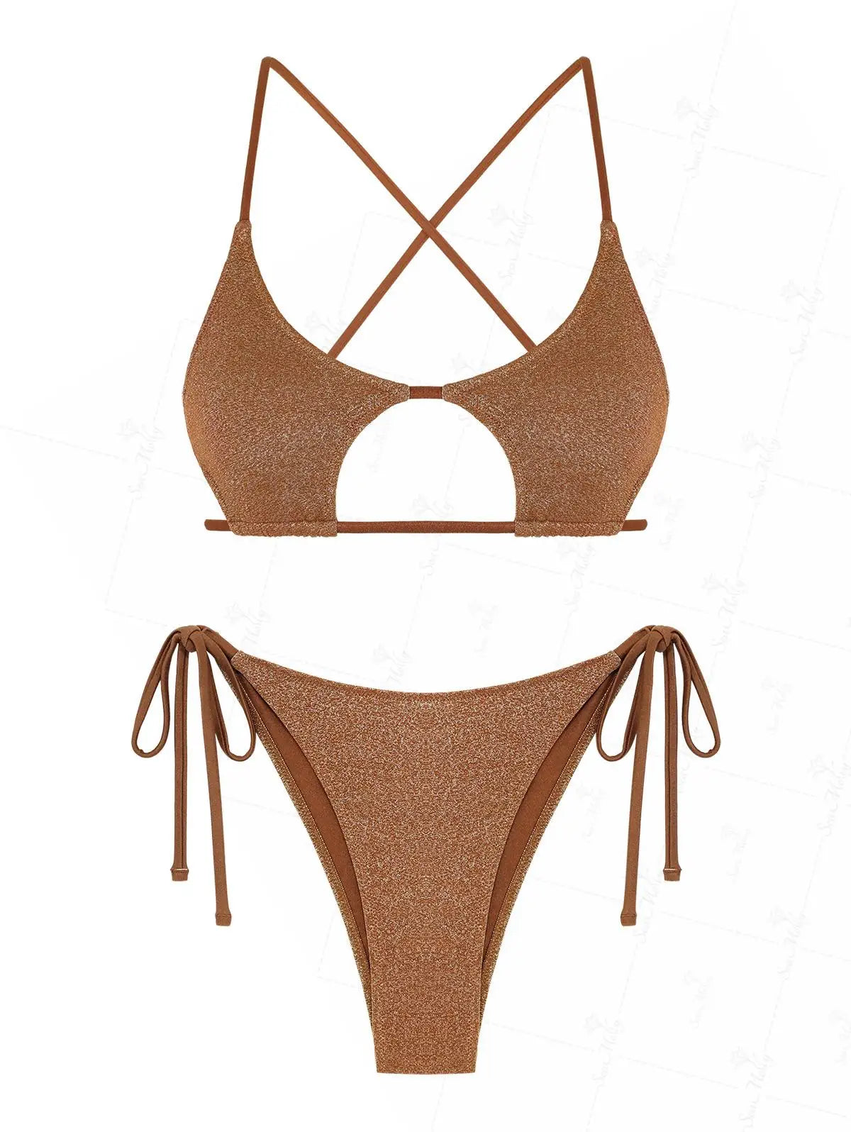ZAFUL Criss Cross Star-shaped Keyhole Smocked String Bikini Swimwear