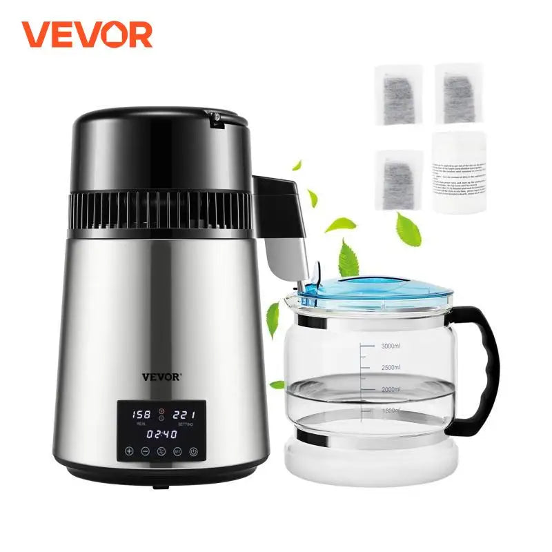 SucceBuy1.5L/HDistilling Speed 4L Water Distiller Treatmen Purifier Filter Touch Screen Time Setting 304Stainless Home Appliance