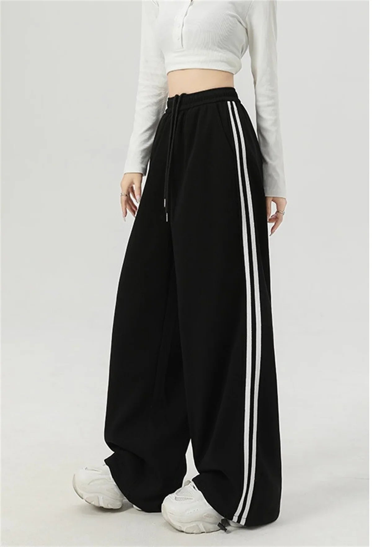 Women Stripe Chic Straight Pant Autumn Spring Retro Sports Sweatpants High Waist Color Blocked Trouseres Lady Casual Streetwear
