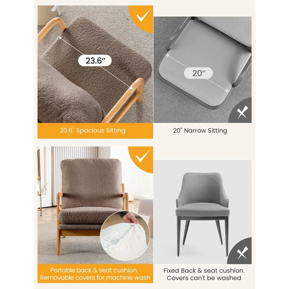 Mid Century Modern Accent Chairs for Living Room, 23” Wide Comfy Chair for Bedroom, Small Cozy Sherpa Reading Chairs for Adults,