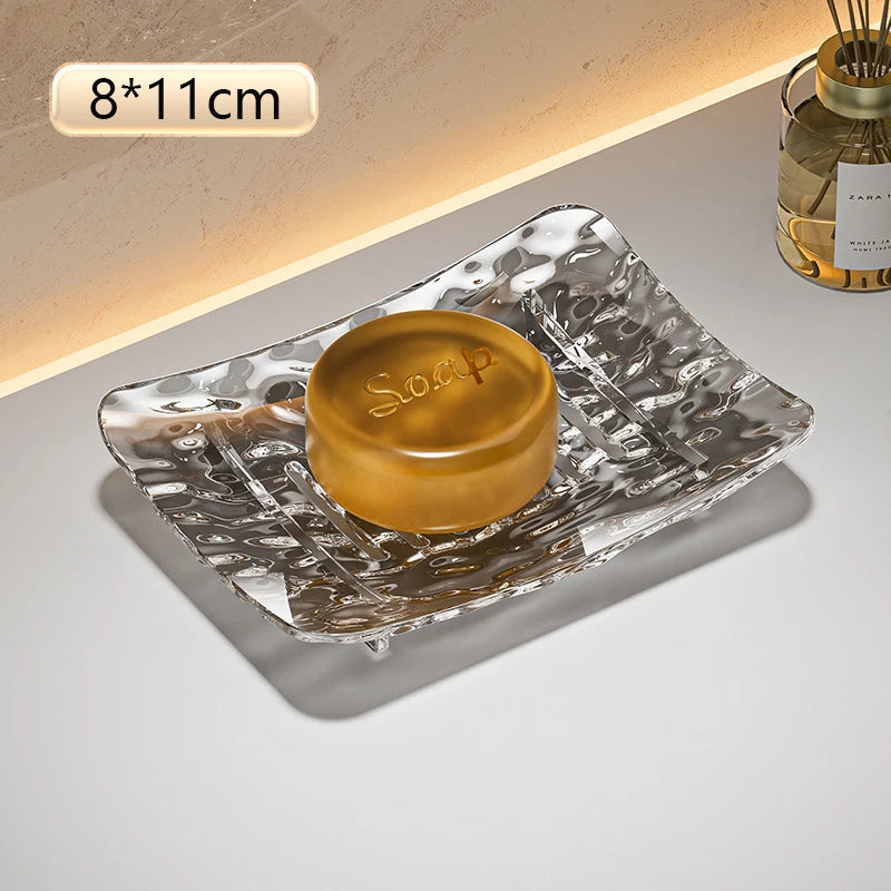 Transparent Soap Box High-End Bathroom Glacier Patterned Soap Storage Rack For Household Use Soap Box Tray Light Luxury