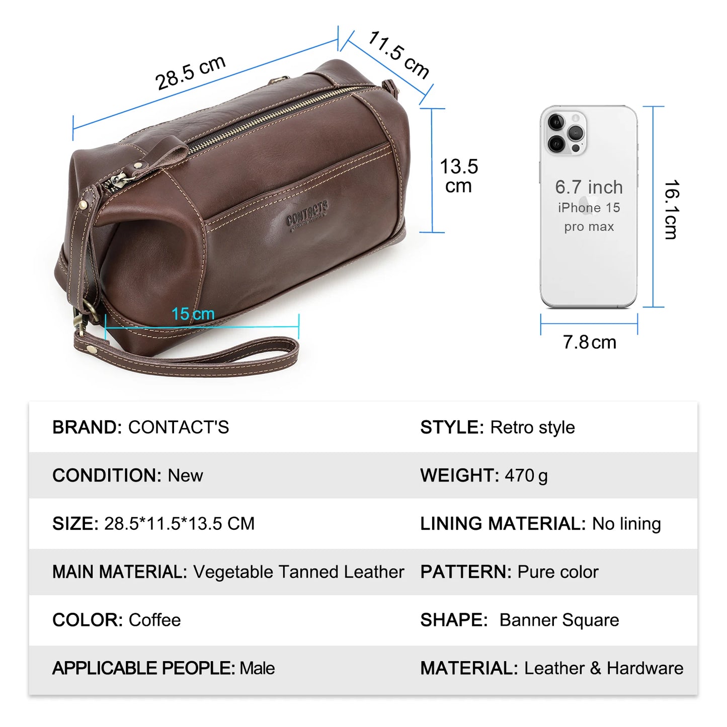 CONTACT'S Genuine Leather Clutch Bags for Men Vintage Men's Bag Handbag Wrist Strap Clutch Wallets Male Wash Bags Phone Pocket