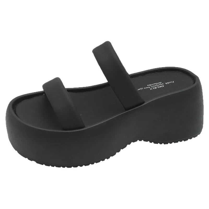 Platform Thick Heel Women Slippers Concise Dress Street Style Slides Summer Ladies Outdoor Sandalias