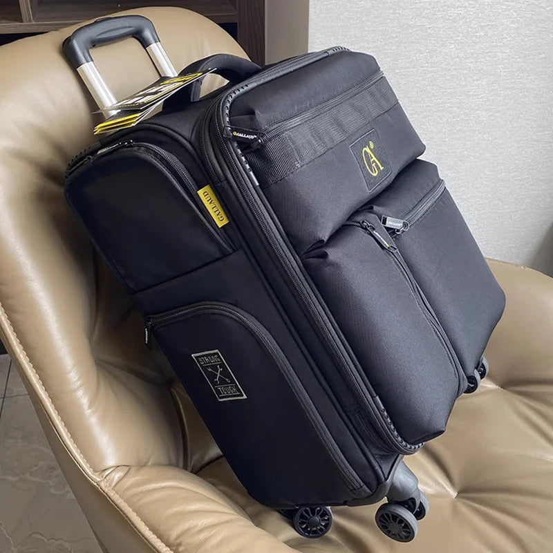 Multifunctional ultra-light silent boarding suitcase 20 "Oxford cloth checked 24 extendable pull rod luggage  20/28