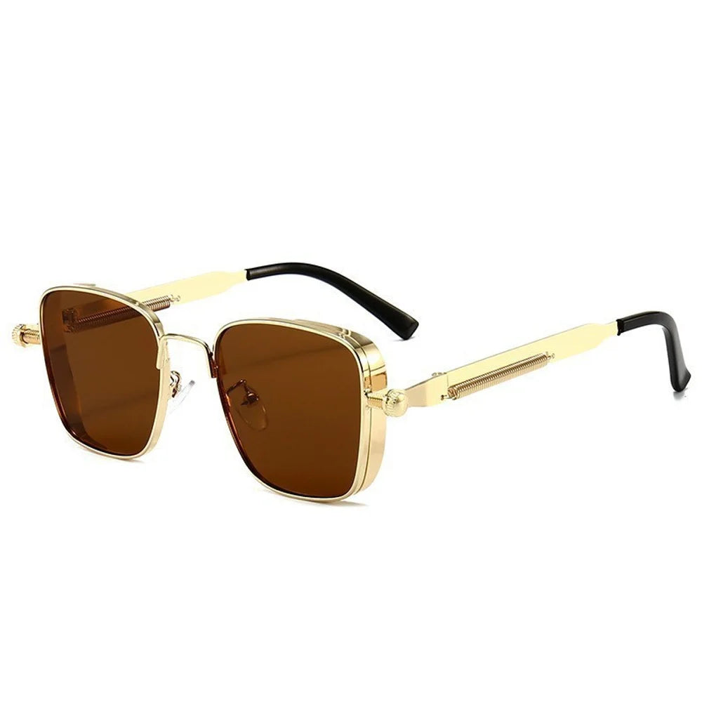 Square sunglasses for men with a sense of luxury and cool driving style, UV resistant heavy-duty metal punk sunglasses