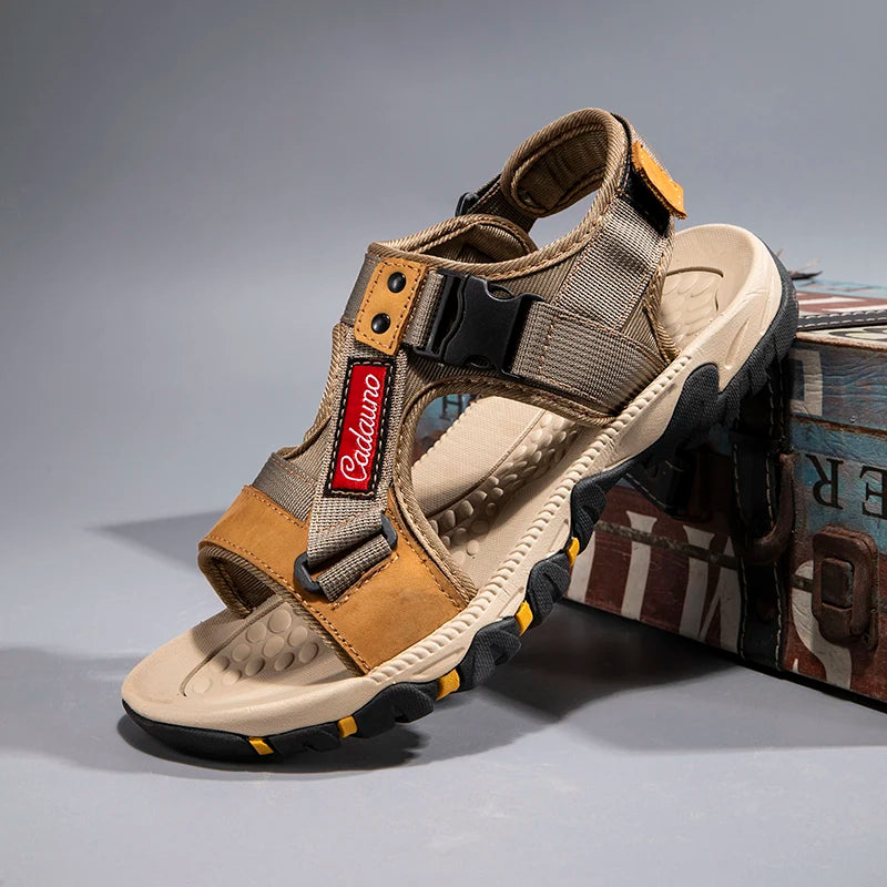 Classic Mens Sandals Summer Fashion Genuine Leather Slides Outdoor Casual Sport Sandals Lightweight All-match Men Stylish Shoes
