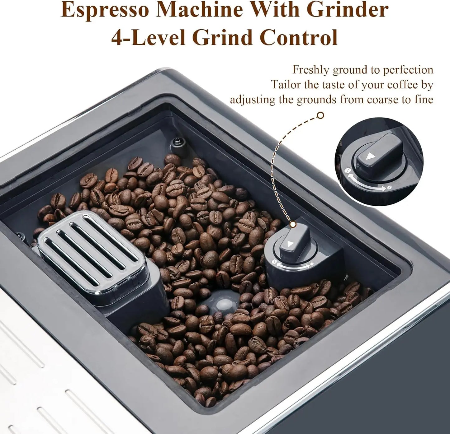 Fully Automatic Coffee Maker with Built-in 3-Level Grinder Expresso/Cappuccino/Latte/Americano Coffee Machines with Self-Cleanin