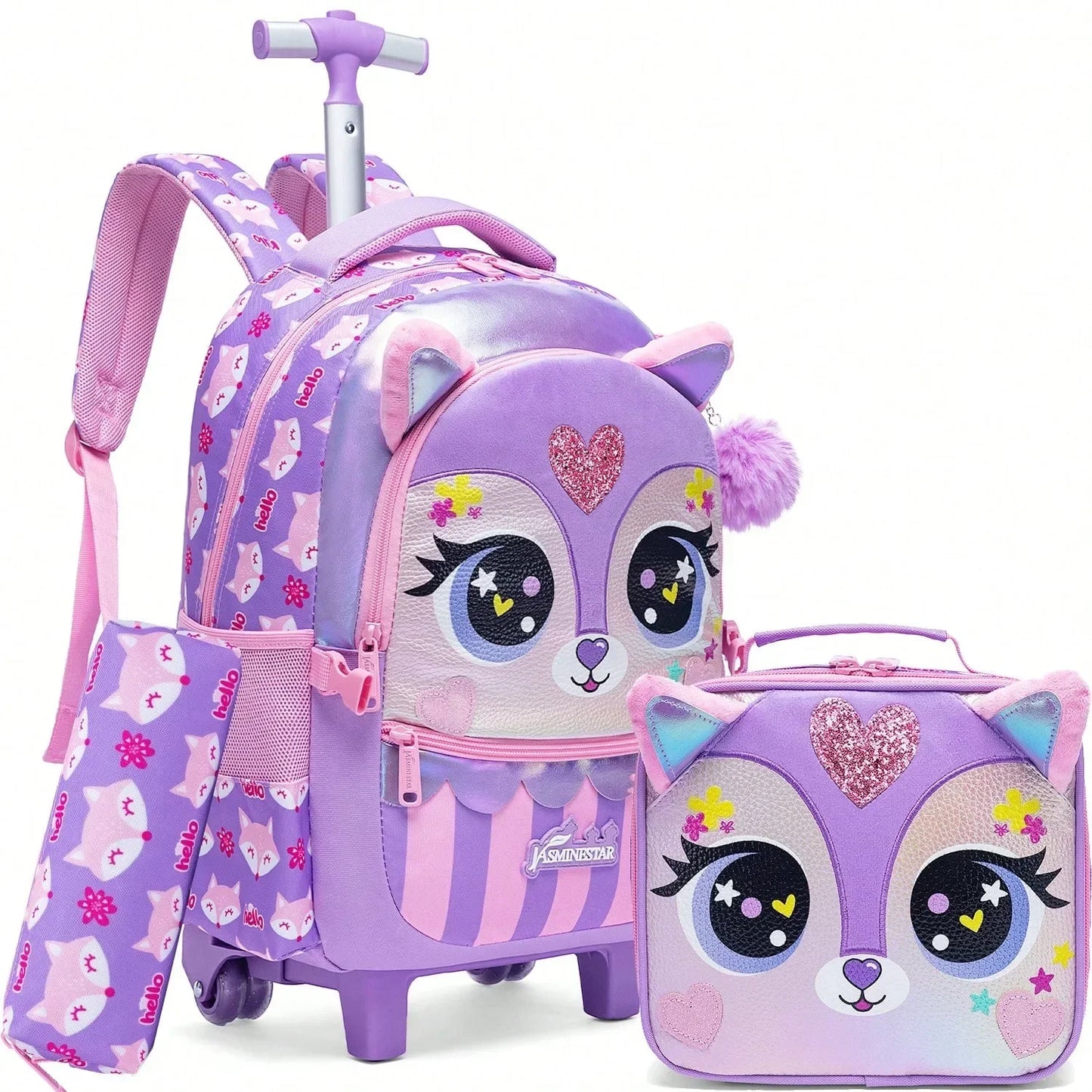 Kids Rolling Backpack with Wheels Durable School Travel Luggage for Girl Lightweight Carry-On Trolley Bag with Adjustable Handle