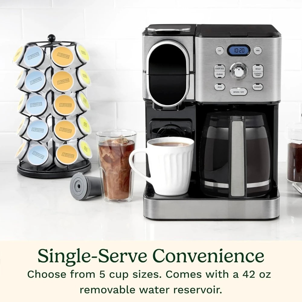 Coffee Maker, 12-Cup Glass Carafe, Automatic Hot & Iced Coffee Maker, Single Server Brewer, Stainless Steel, SS-16
