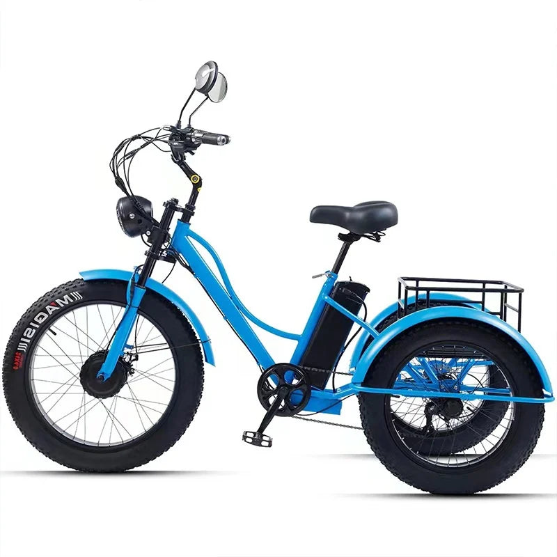 48V 750W Electric Bike For Man Powerful 24 Inch Fat Tire Bike All Terrain Electric Tricycles 3 Wheels for Adults Elderly
