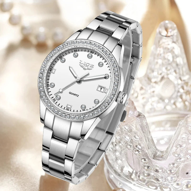 LIGE Fashion Luxury Quartz Watches for Woman Classic Elegant Casual Auto Date Ladies Gifts Diamond Waterproof Women Wristwatches