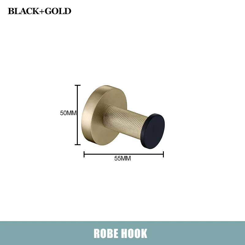 Brushed Gold Black Stainless Steel Wall-mounted Bathroom Storage Paper Towel Holder Toilet Brush Bath Robe Hook Soap Dispenser