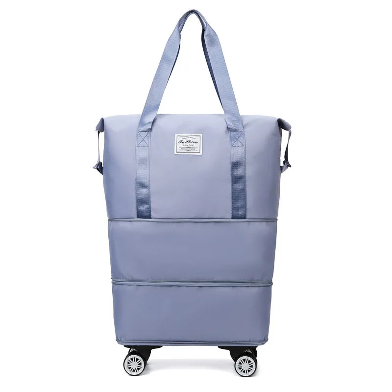 Travel Trolley Luggage Storage Bag With Wheels Waterproof Pulley Portable Collapsible Expandable Fashion Large Capacity Shopping