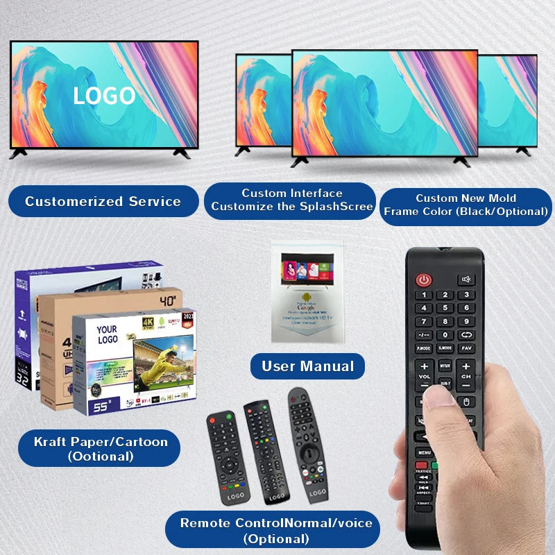accept custom 4K android flat screen led tv smart 32 40 50 55 65 43 inch smart tv screens televisions smart tvs
