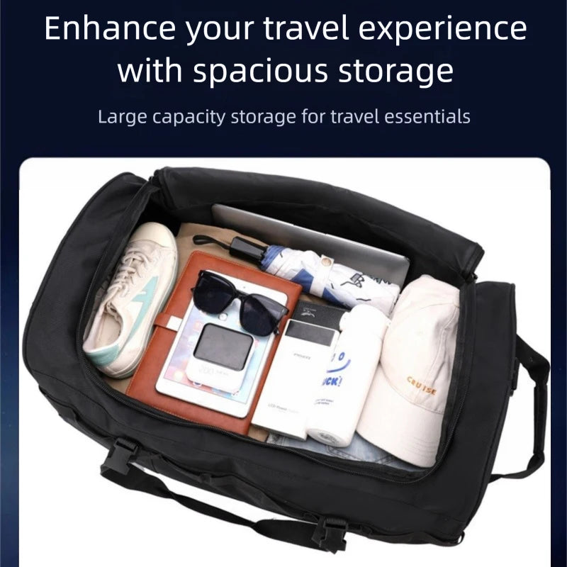 Heavy-Duty Wheeled Duffel Bag Foldable Water-Resistant Rolling Luggage with Adjustable Shoulder Strap & Pockets for Travel Gym