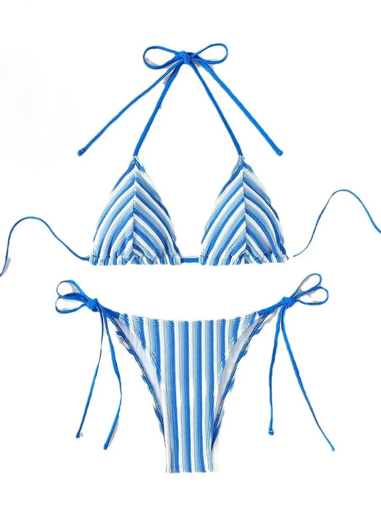 2025 New Summer Bikinis Set Sexy Striped Split Bikinis 2 Piece Set Women Swimsuit High Waist Backless Vacation Style Bikinis