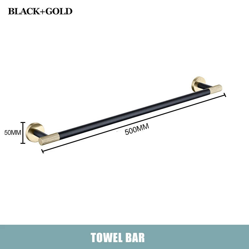 Brushed Gold Black Stainless Steel Wall-mounted Bathroom Storage Paper Towel Holder Toilet Brush Bath Robe Hook Soap Dispenser