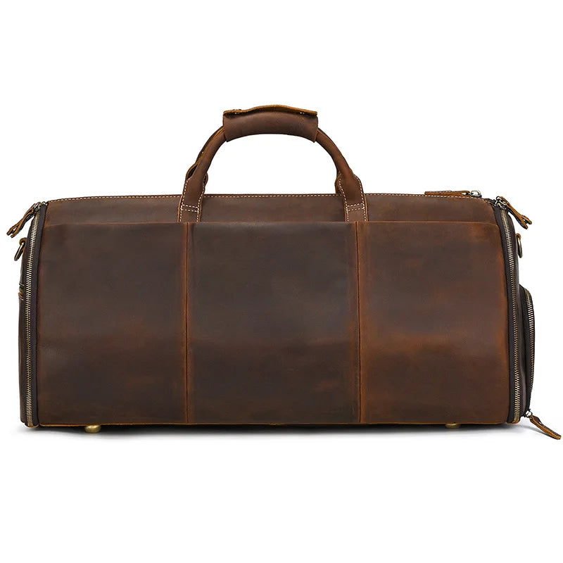 Top Quality Mens Leather Travel Bag Man Male Duffle Bag For Suits Foldable Weekend Bag Suit Bags Crazy Horse Leather Men Handbag