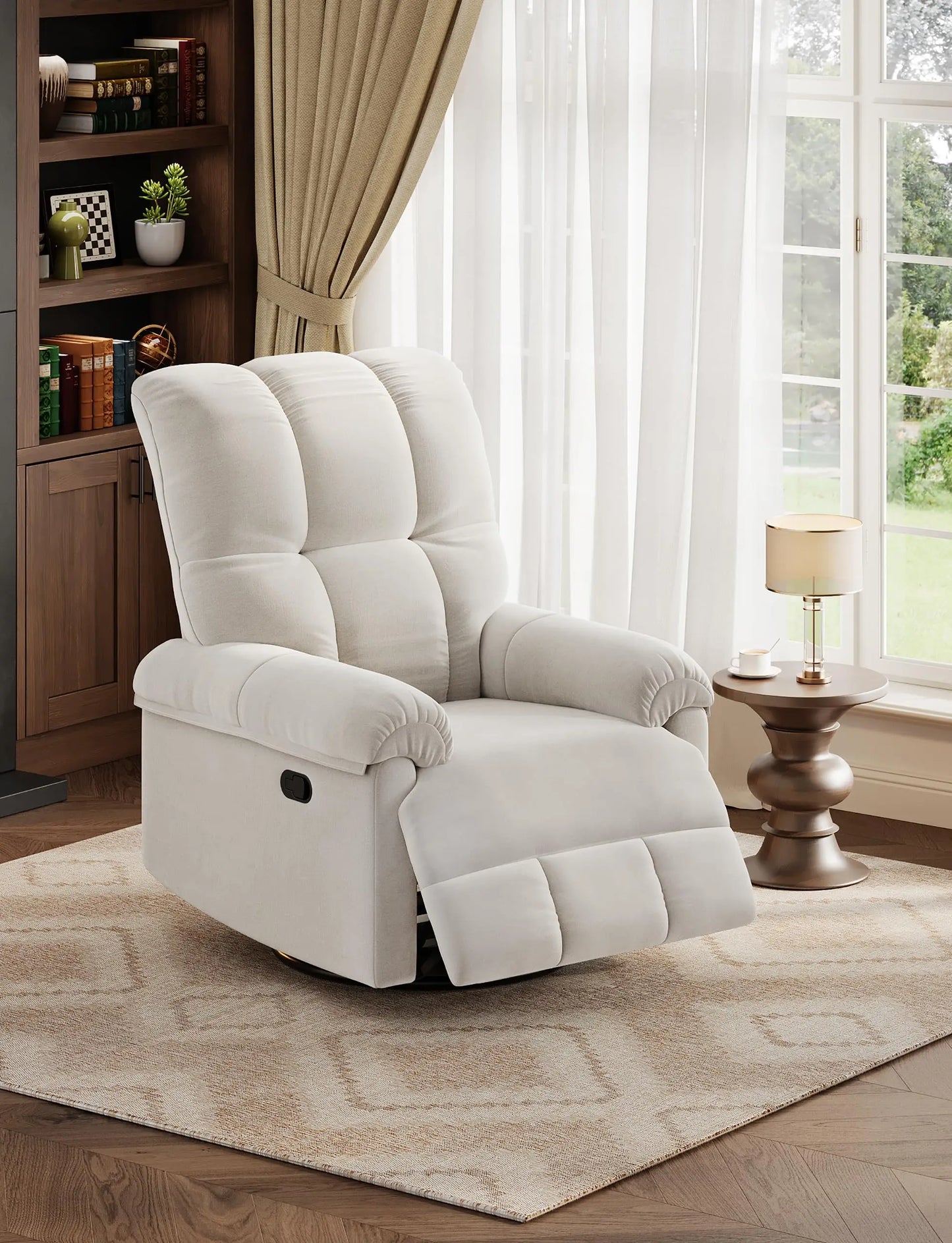 Oversized Recliner Chair, Overstuffed Soft Chenille Swivel Rocker Recliner with Padded Armrests, Comfortable Nursery Rocking