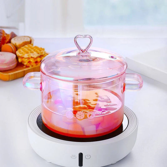 Pink Cooking Pot Transparent Pot for Cooking Heat-resistant Glass Soup Pots Binaural Handle Noodle Soup Bowl Kitchen Stock Pots