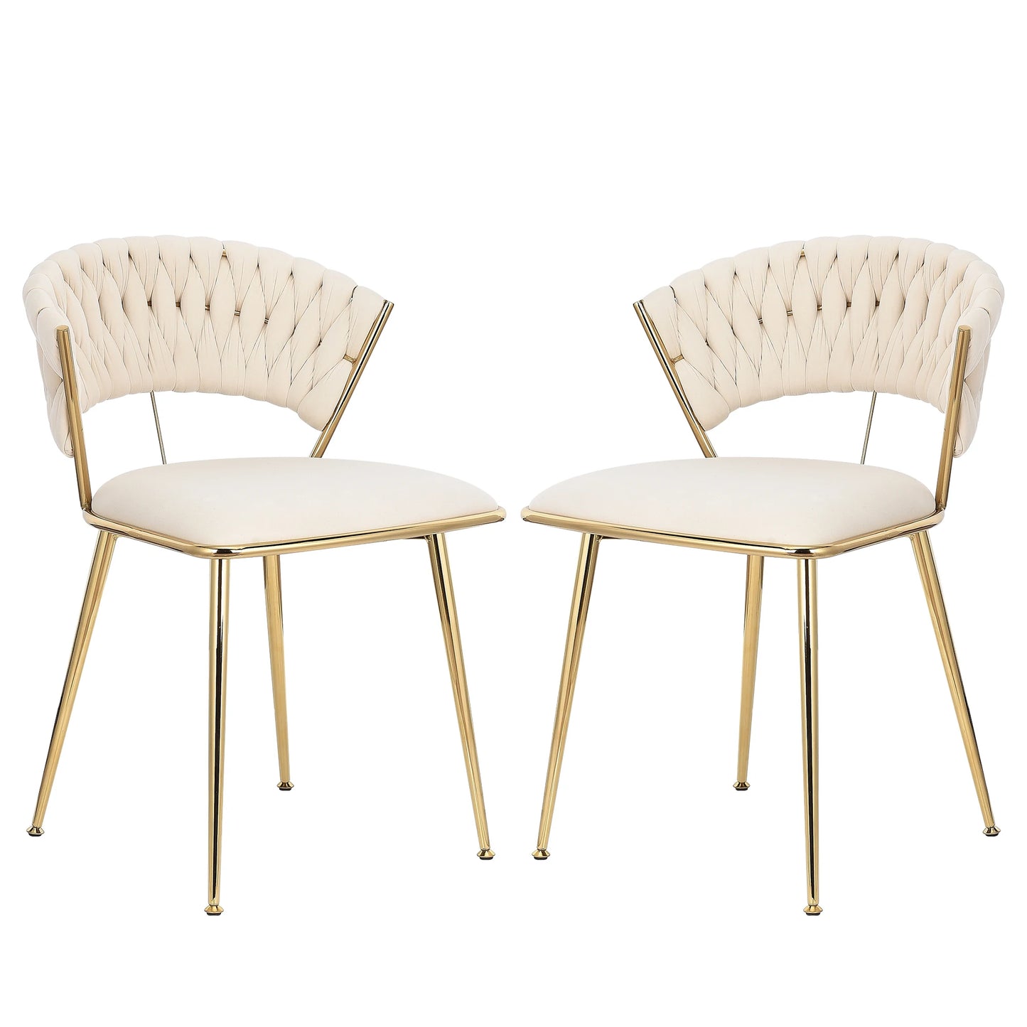 2 Piece Set Velvet Dining Chairs,Woven Round Back ,with Gold-Plated Legs -43.5×43.5×75cm