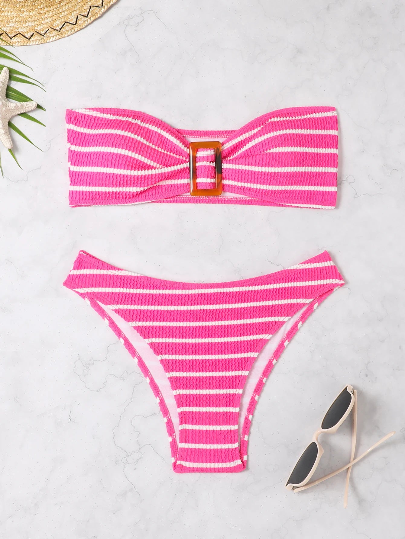 Striped Textured Bandeau Bikinis 2025 Women Sexy Swimsuit Push Up Swimwear Female Bathing Suit Swimming Summer Beachwear
