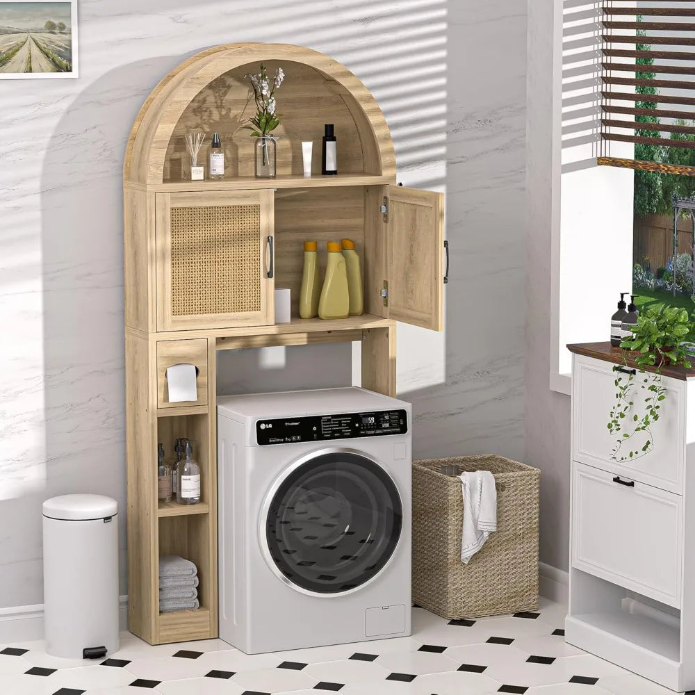 Freestanding Bathroom Storage Cabinet with Adjustable Shelf and Anti-Tip Feature, Over-the-Toilet Organizer Arched Design